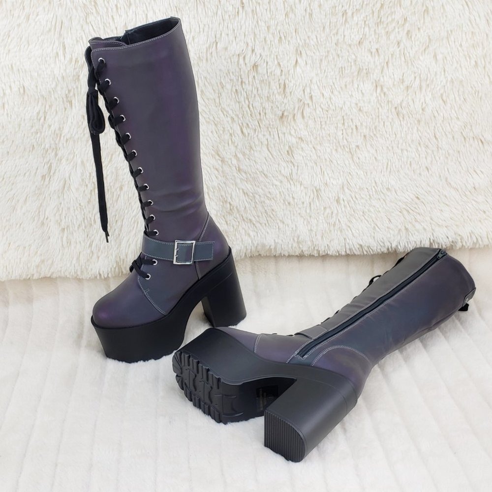 Reflective Lace Up Platform Knee Boots Cyber Punk Festival_5